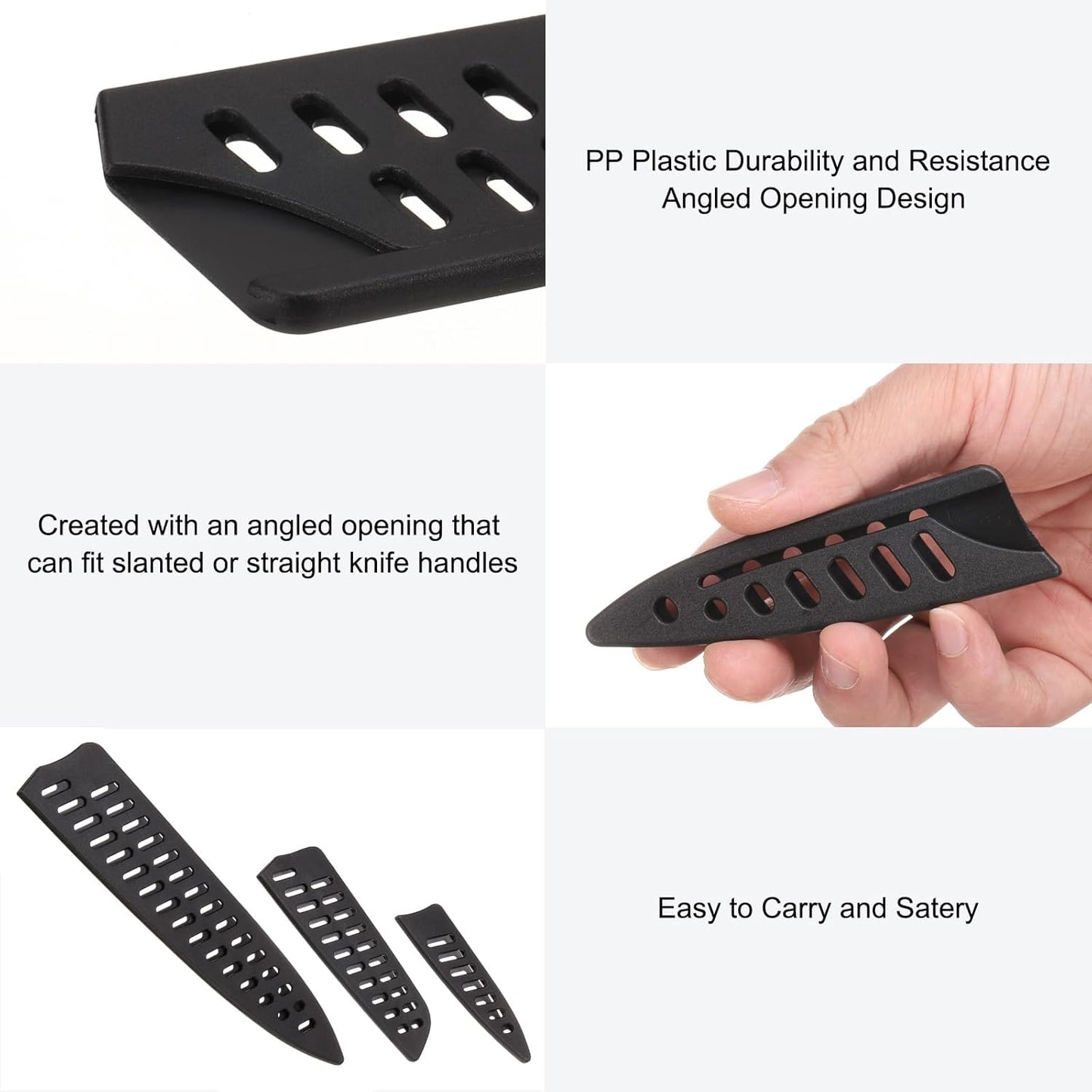 6 Pcs Knife Cover Sleeves, 5.3" x 1" PP Knives Edge Guard Blade Protector Universal Knife Sheath for Home Kitchen, Black
