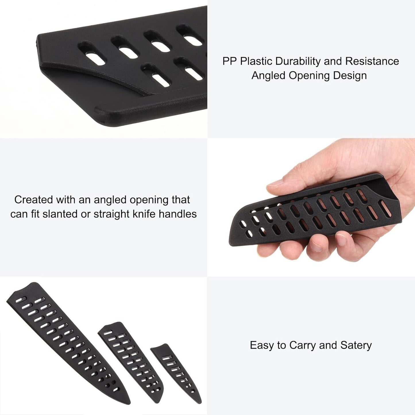 6 Pcs Knife Cover Sleeves, 5.3" x 1" PP Knives Edge Guard Blade Protector Universal Knife Sheath for Home Kitchen, Black