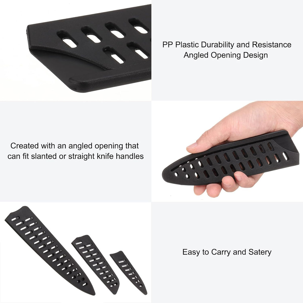 6 Pcs Knife Cover Sleeves, 5.3" x 1" PP Knives Edge Guard Blade Protector Universal Knife Sheath for Home Kitchen, Black