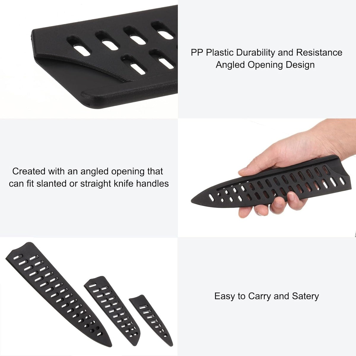 6 Pcs Knife Cover Sleeves, 5.3" x 1" PP Knives Edge Guard Blade Protector Universal Knife Sheath for Home Kitchen, Black