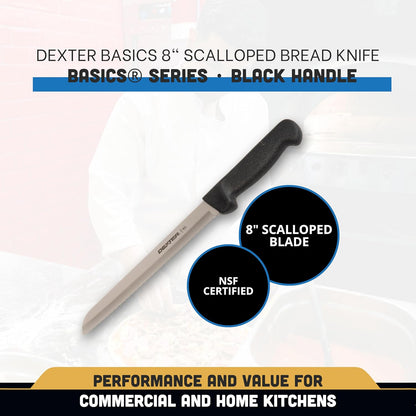 P94803B Basics (31603B) Bread Knife, 8", Scalloped Edge, Stain-Free, high-Carbon Steel, Textured, Polypropylene Black Handle, NSF Certified‌‍‌‌‌‍‌‌‌‍‌‌‍‌‌‌‌‍‌‌‌‍