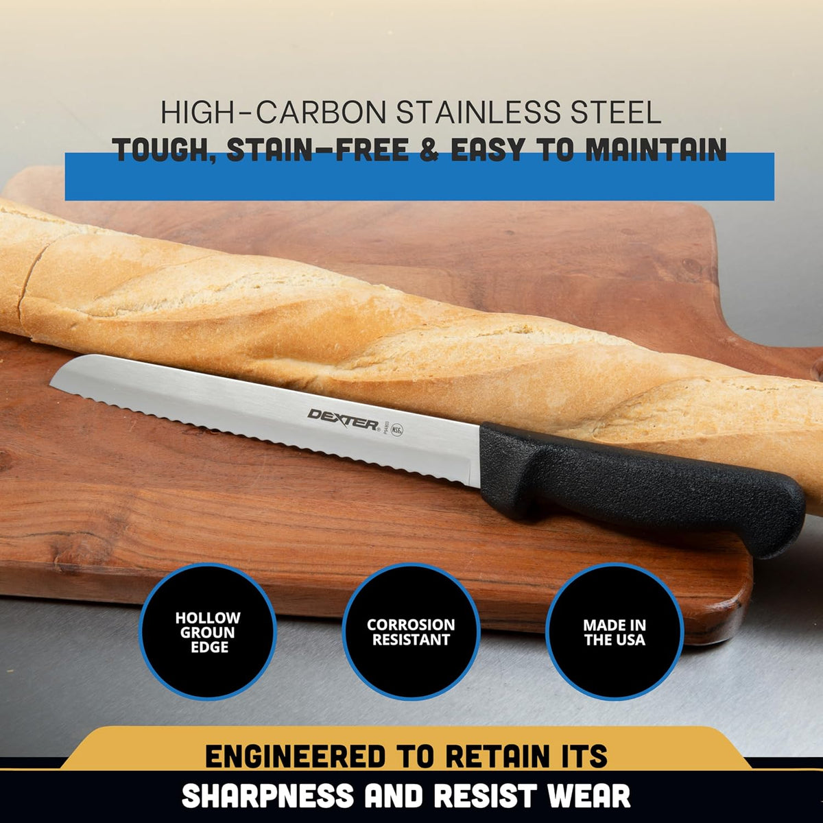 P94803B Basics (31603B) Bread Knife, 8", Scalloped Edge, Stain-Free, high-Carbon Steel, Textured, Polypropylene Black Handle, NSF Certified‌‍‌‌‌‍‌‌‌‍‌‌‍‌‌‌‌‍‌‌‌‍