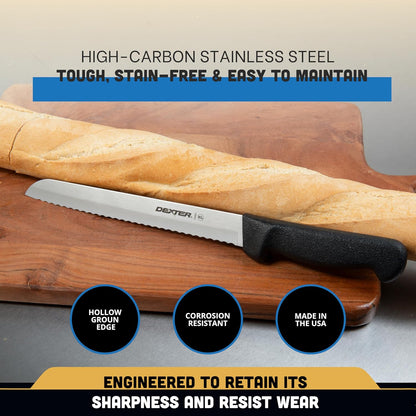 P94803B Basics (31603B) Bread Knife, 8", Scalloped Edge, Stain-Free, high-Carbon Steel, Textured, Polypropylene Black Handle, NSF Certified‌‍‌‌‌‍‌‌‌‍‌‌‍‌‌‌‌‍‌‌‌‍