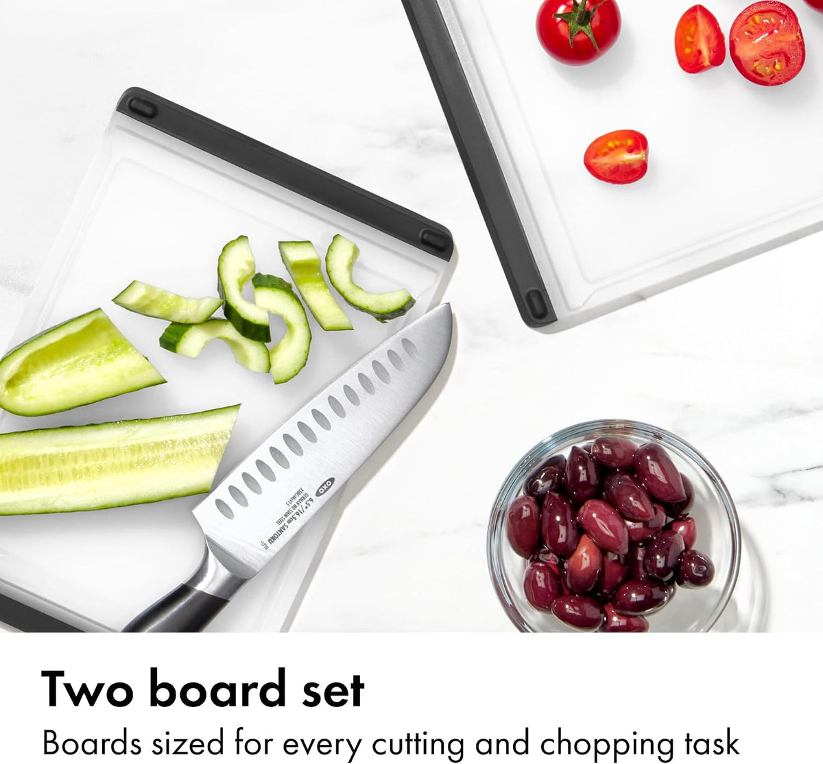 Good Grips 2-Piece Cutting Board Set, Cutting Boards for Kitchen Prep, Non-Porous Double-Sided Design, Dishwasher-Safe, Durable Kitchen Essentials