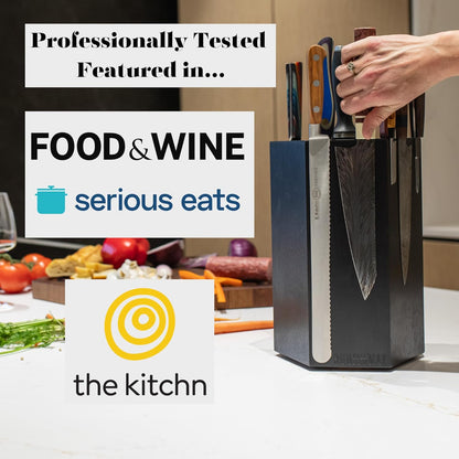 360KnifeBlock® MAX (walnut) ROTATING Magnetic Knife Block | 12" tall with an array of top slots SeriousEats/Food&Wine/ATK BEST Universal Knife Block - handmade in Washington