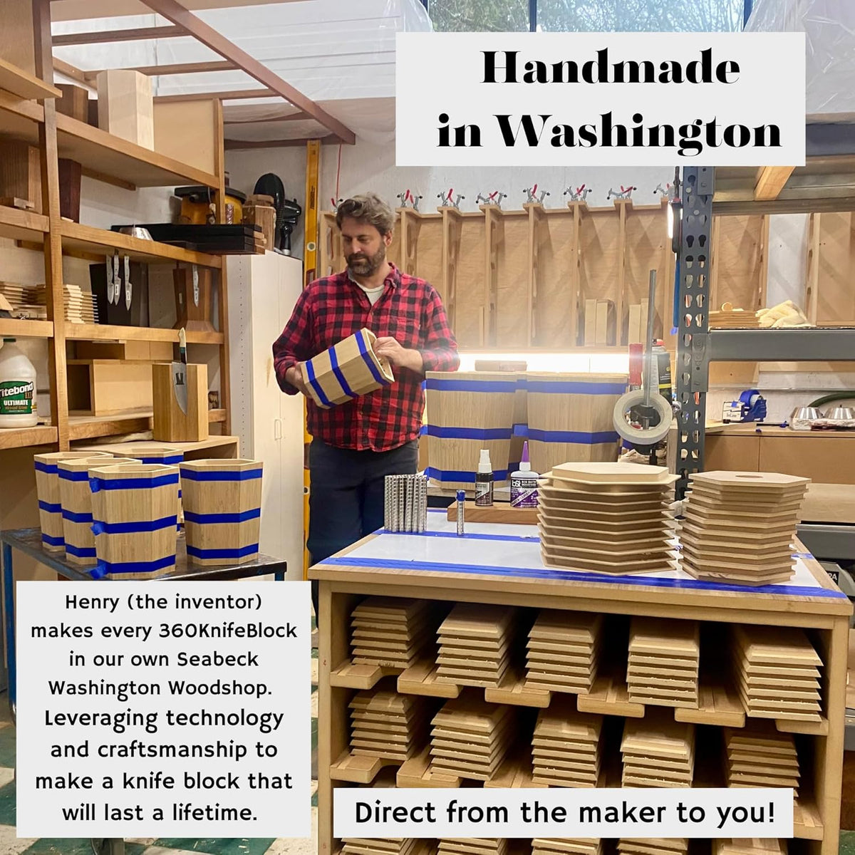 360KnifeBlock® MAX (walnut) ROTATING Magnetic Knife Block | 12" tall with an array of top slots SeriousEats/Food&Wine/ATK BEST Universal Knife Block - handmade in Washington