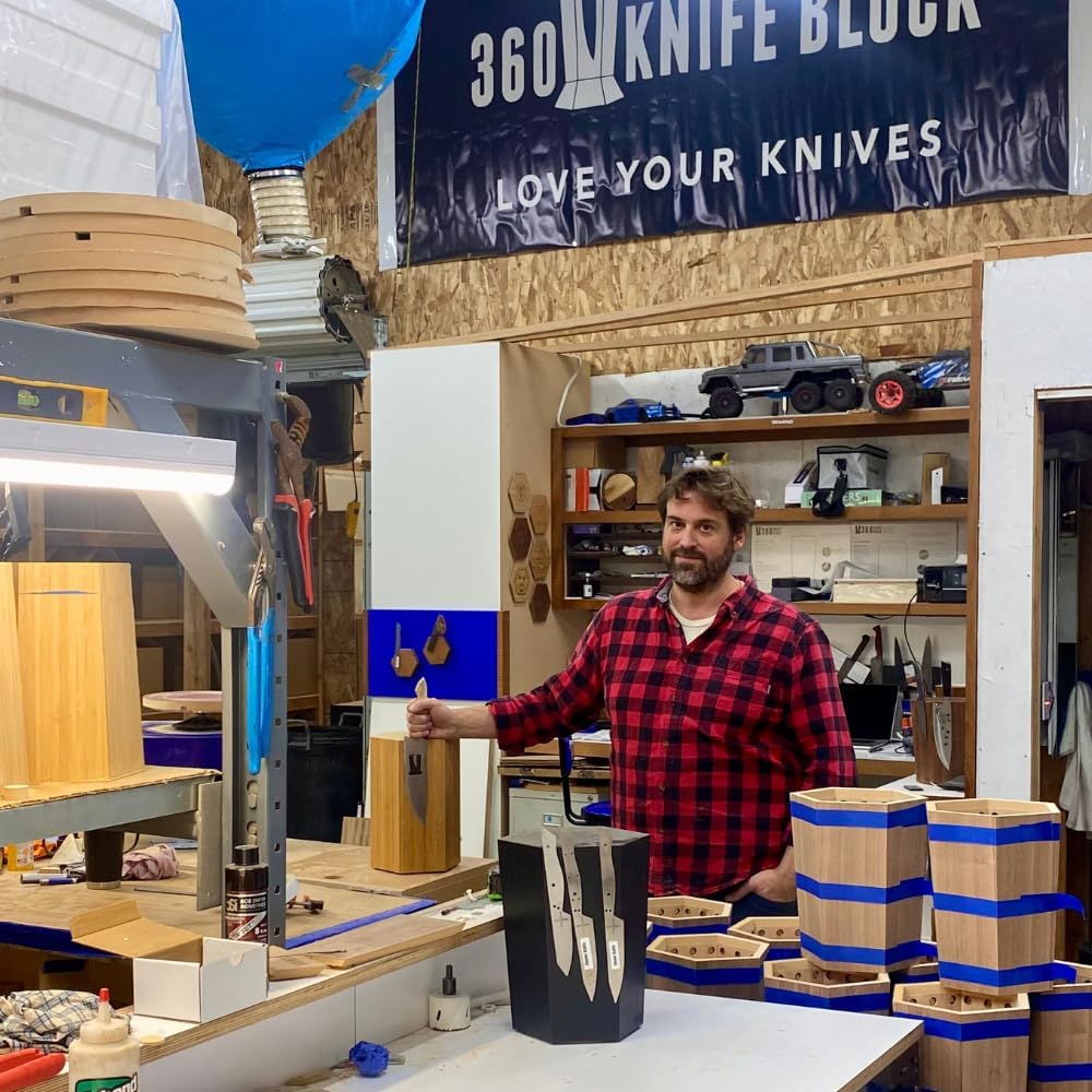 360KnifeBlock® MAX (walnut) ROTATING Magnetic Knife Block | 12" tall with an array of top slots SeriousEats/Food&Wine/ATK BEST Universal Knife Block - handmade in Washington