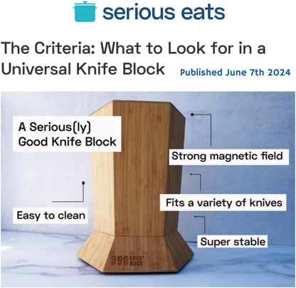 360KnifeBlock® MAX (walnut) ROTATING Magnetic Knife Block | 12" tall with an array of top slots SeriousEats/Food&Wine/ATK BEST Universal Knife Block - handmade in Washington