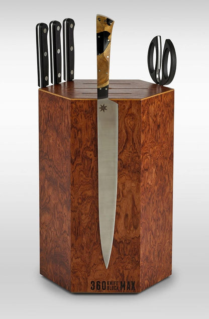 360KnifeBlock® MAX (walnut) ROTATING Magnetic Knife Block | 12" tall with an array of top slots SeriousEats/Food&Wine/ATK BEST Universal Knife Block - handmade in Washington