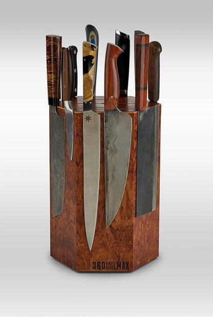 360KnifeBlock® MAX (walnut) ROTATING Magnetic Knife Block | 12" tall with an array of top slots SeriousEats/Food&Wine/ATK BEST Universal Knife Block - handmade in Washington