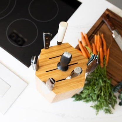 360KnifeBlock® MAX (walnut) ROTATING Magnetic Knife Block | 12" tall with an array of top slots SeriousEats/Food&Wine/ATK BEST Universal Knife Block - handmade in Washington