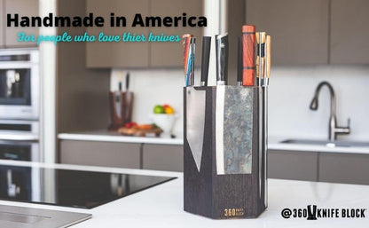 360KnifeBlock® MAX (walnut) ROTATING Magnetic Knife Block | 12" tall with an array of top slots SeriousEats/Food&Wine/ATK BEST Universal Knife Block - handmade in Washington