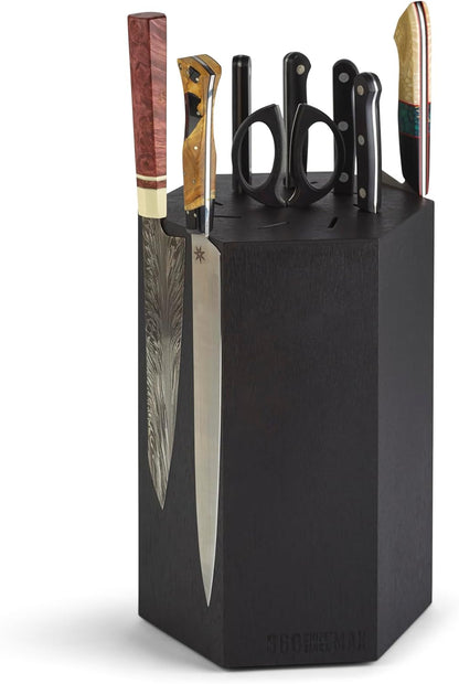 360KnifeBlock® MAX (walnut) ROTATING Magnetic Knife Block | 12" tall with an array of top slots SeriousEats/Food&Wine/ATK BEST Universal Knife Block - handmade in Washington