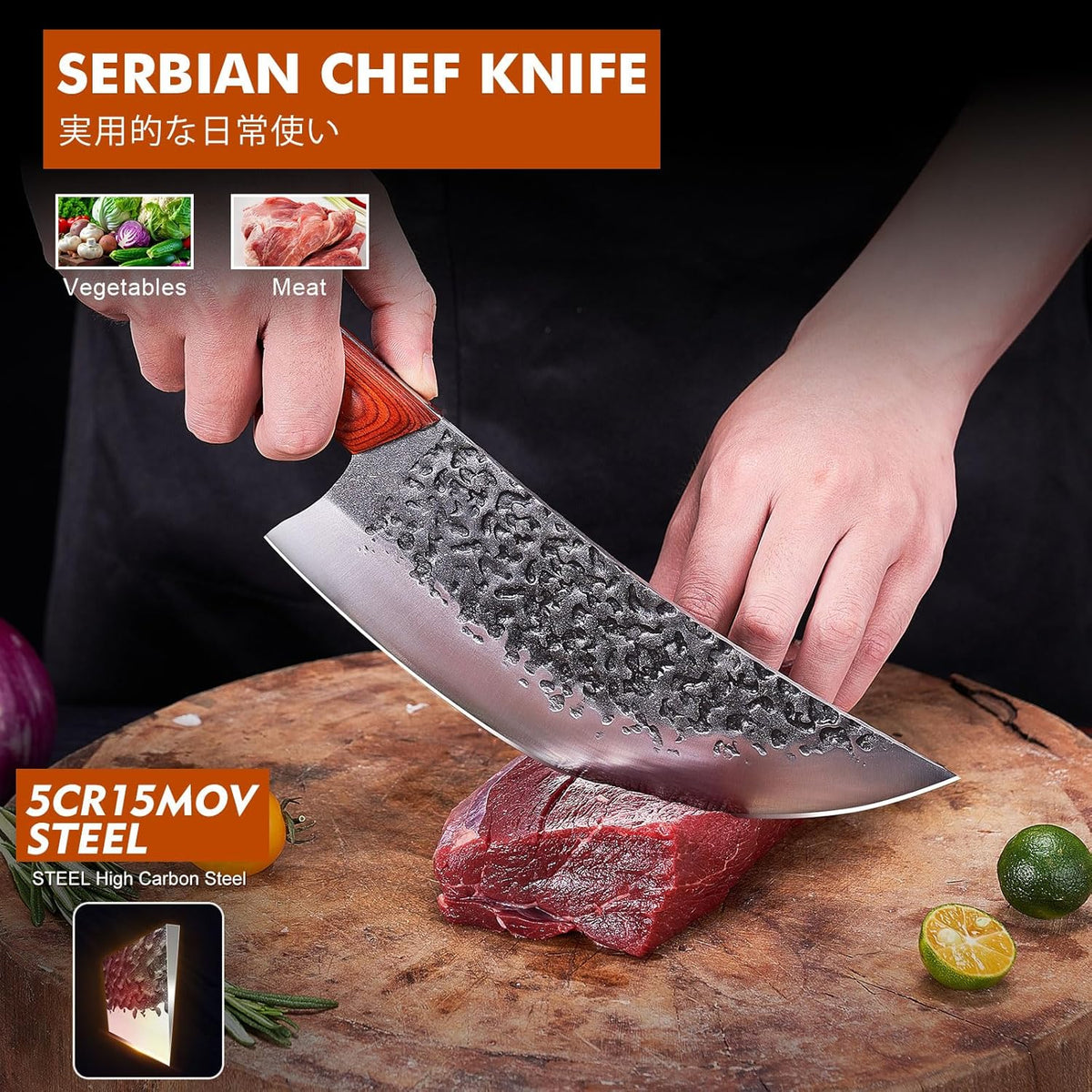 Professional Butcher Knife Set, Hand Forged Heavy Duty Meat Cleaver Serbian Chef Knife Viking Boning Knife 3PCS Kitchen Set for Meat Cutting Home Kitchen Outdoor Camping BBQ Cooking Gift for Men