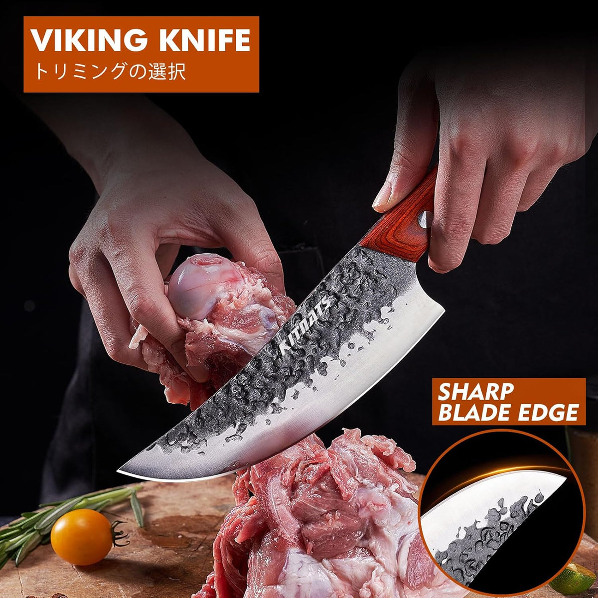 Professional Butcher Knife Set, Hand Forged Heavy Duty Meat Cleaver Serbian Chef Knife Viking Boning Knife 3PCS Kitchen Set for Meat Cutting Home Kitchen Outdoor Camping BBQ Cooking Gift for Men