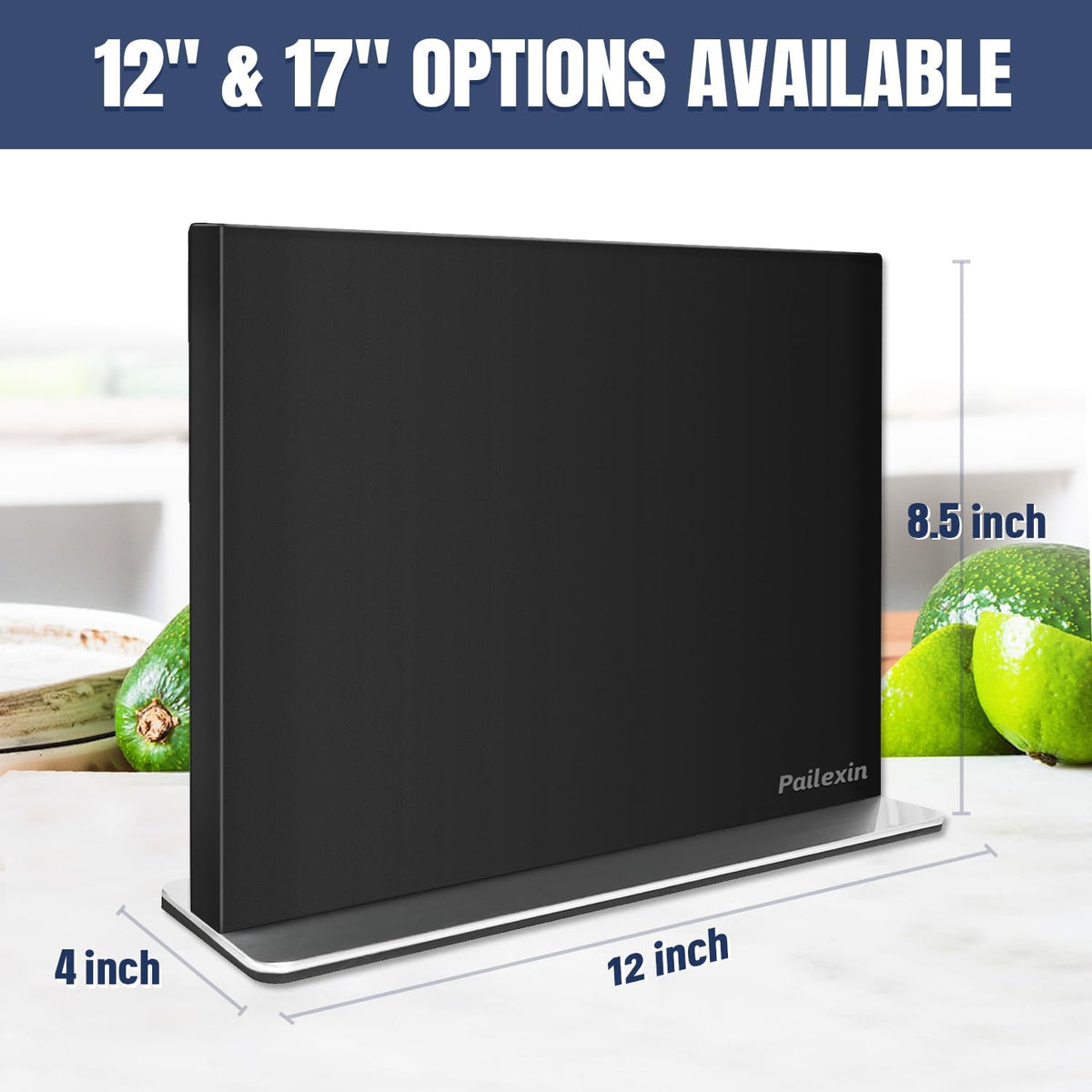 Magnetic Knife Block Without Knives—Black Stainless Steel Double-Sided Magnetic Knife Holder Stand with Strong Magnets, Knife Storage Organizer for Kitchen Counter top