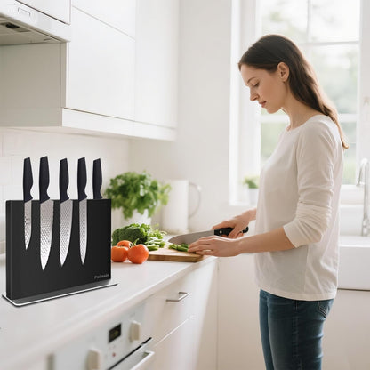 Magnetic Knife Block Without Knives—Black Stainless Steel Double-Sided Magnetic Knife Holder Stand with Strong Magnets, Knife Storage Organizer for Kitchen Counter top
