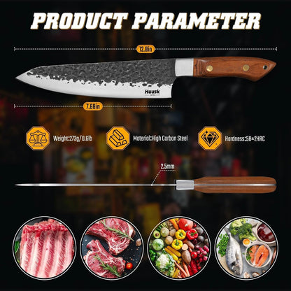 Huusk Japanese Chef Knife with Ergonomic Full Tang Handle, Gifts for Men