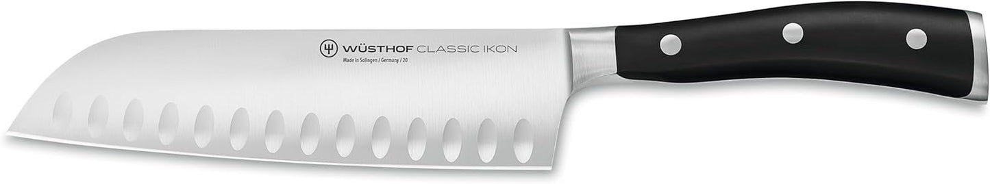WÜSTHOF Classic IKON 7" Hollow Edge Santoku Knife, Black