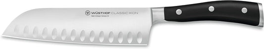 WÜSTHOF Classic IKON 7" Hollow Edge Santoku Knife, Black