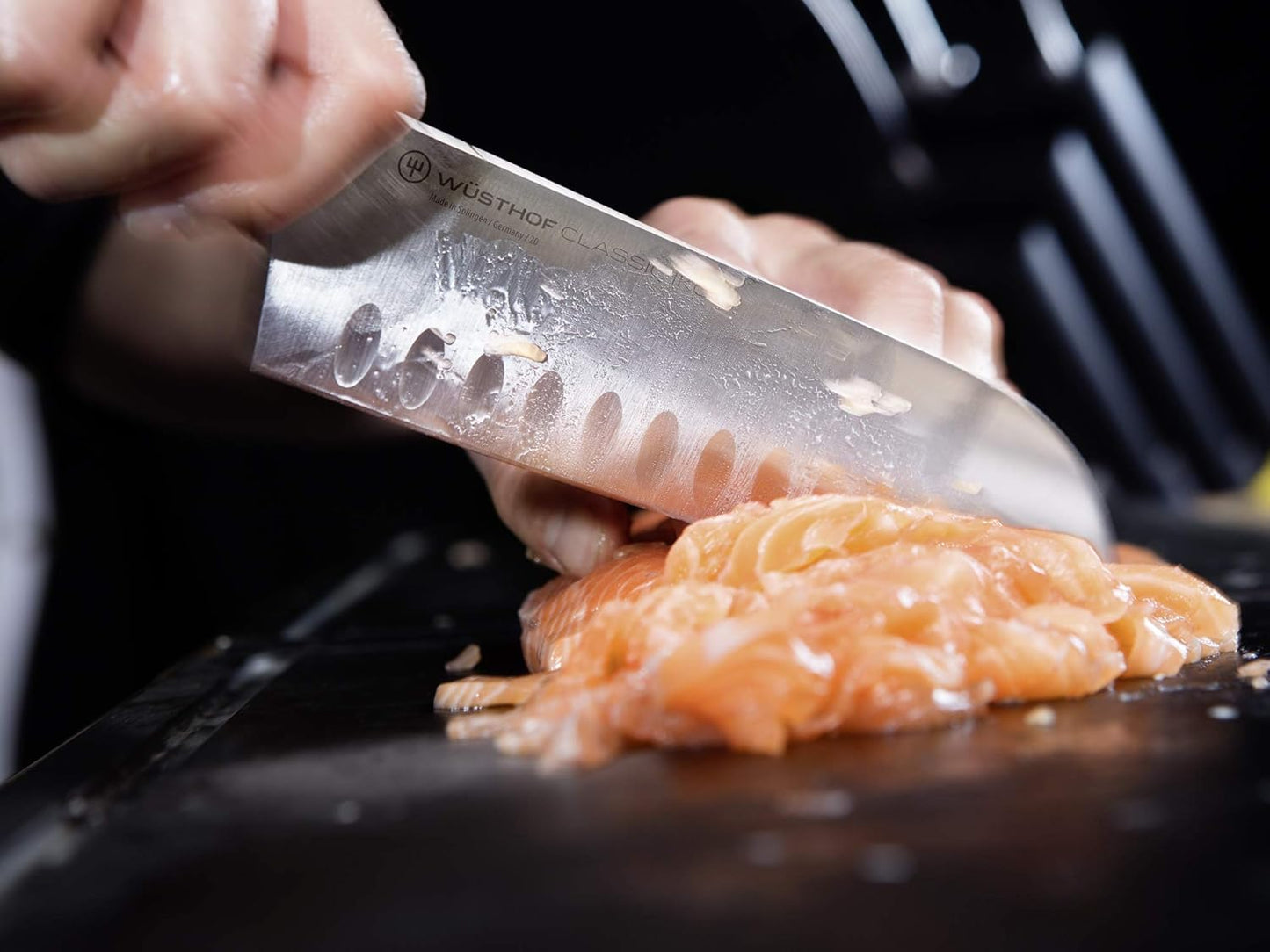 WÜSTHOF Classic IKON 7" Hollow Edge Santoku Knife, Black