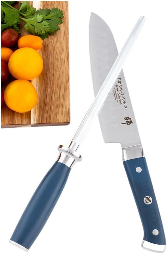 Met Lux 8 Inch Honing Steel 1 High-Carbon Knife Steel - Moisture-Resistant Handle Chromium Finish Blue Steel Knife Sharpening Steel For Sharpening Multiple Knives