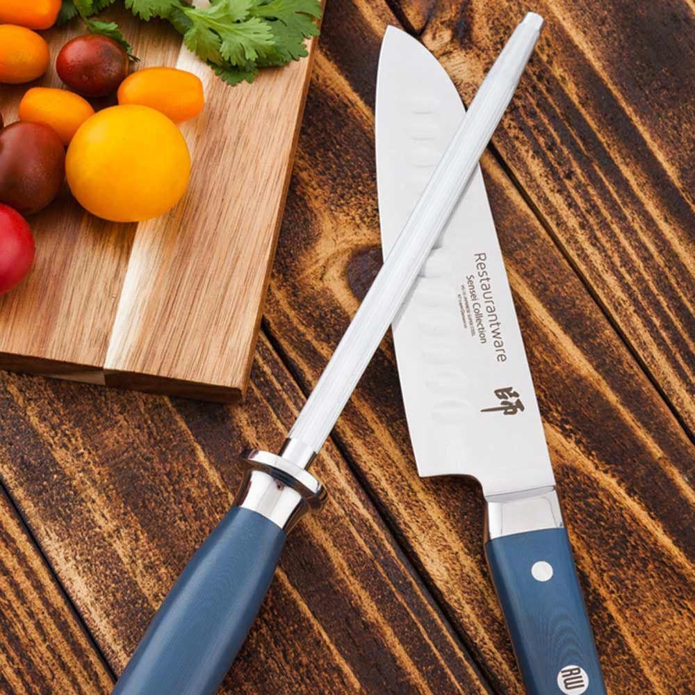 Met Lux 8 Inch Honing Steel 1 High-Carbon Knife Steel - Moisture-Resistant Handle Chromium Finish Blue Steel Knife Sharpening Steel For Sharpening Multiple Knives