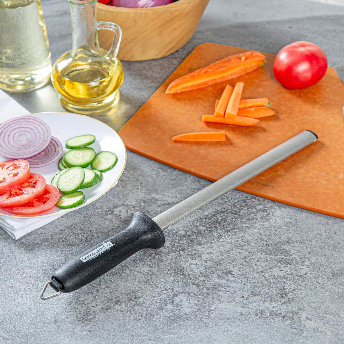 Met Lux 8 Inch Honing Steel 1 High-Carbon Knife Steel - Moisture-Resistant Handle Chromium Finish Blue Steel Knife Sharpening Steel For Sharpening Multiple Knives