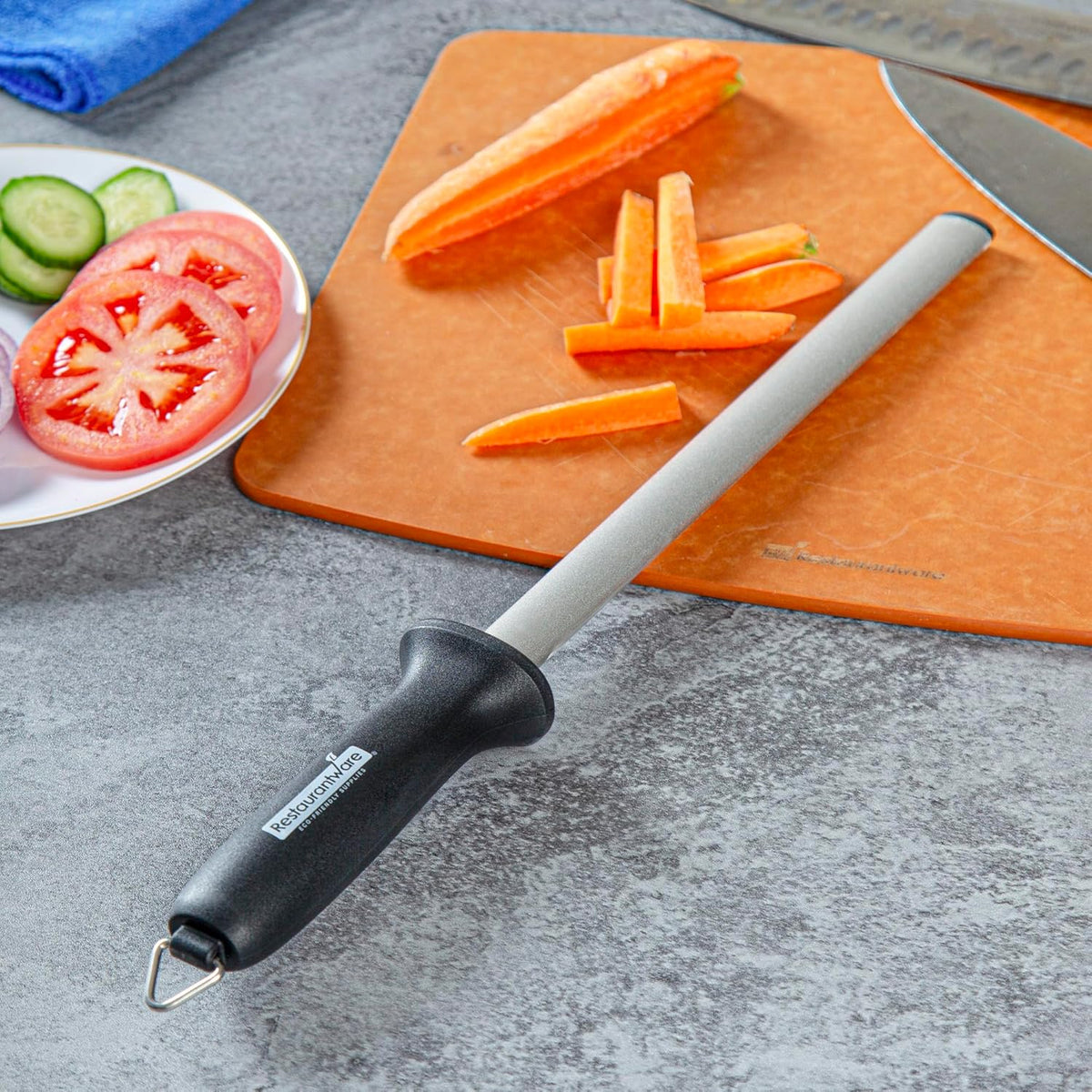 Met Lux 8 Inch Honing Steel 1 High-Carbon Knife Steel - Moisture-Resistant Handle Chromium Finish Blue Steel Knife Sharpening Steel For Sharpening Multiple Knives