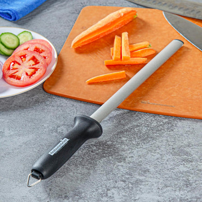 Met Lux 8 Inch Honing Steel 1 High-Carbon Knife Steel - Moisture-Resistant Handle Chromium Finish Blue Steel Knife Sharpening Steel For Sharpening Multiple Knives