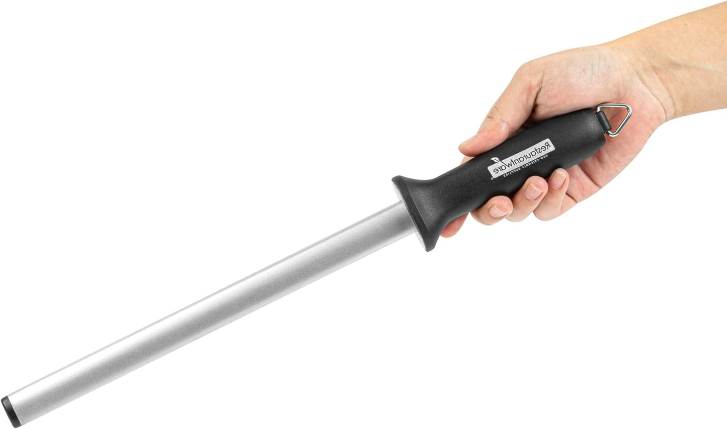 Met Lux 8 Inch Honing Steel 1 High-Carbon Knife Steel - Moisture-Resistant Handle Chromium Finish Blue Steel Knife Sharpening Steel For Sharpening Multiple Knives