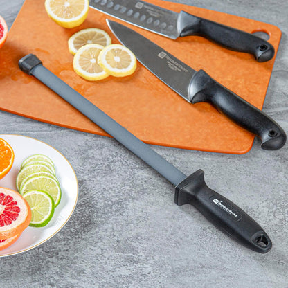 Met Lux 8 Inch Honing Steel 1 High-Carbon Knife Steel - Moisture-Resistant Handle Chromium Finish Blue Steel Knife Sharpening Steel For Sharpening Multiple Knives