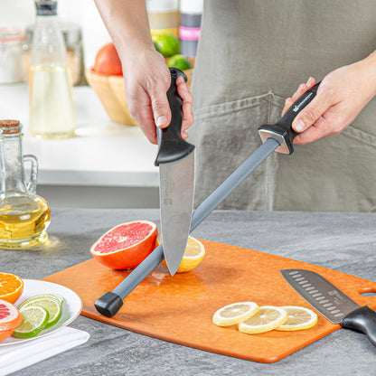 Met Lux 8 Inch Honing Steel 1 High-Carbon Knife Steel - Moisture-Resistant Handle Chromium Finish Blue Steel Knife Sharpening Steel For Sharpening Multiple Knives