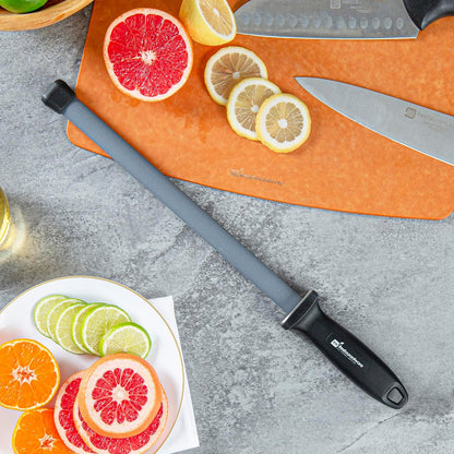 Met Lux 8 Inch Honing Steel 1 High-Carbon Knife Steel - Moisture-Resistant Handle Chromium Finish Blue Steel Knife Sharpening Steel For Sharpening Multiple Knives