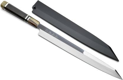 Yoshihiro SG2 (R2) Semi-Stainless Steel Mirror Polished Yanagi Kiritsuke Sashimi Knife, Triple Ring Ebony Handle (10.5'' (270mm))