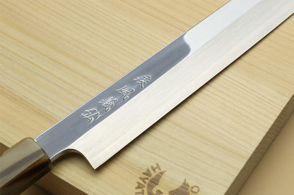 Yoshihiro SG2 (R2) Semi-Stainless Steel Mirror Polished Yanagi Kiritsuke Sashimi Knife, Triple Ring Ebony Handle (10.5'' (270mm))