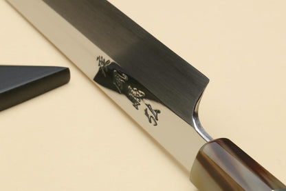 Yoshihiro SG2 (R2) Semi-Stainless Steel Mirror Polished Yanagi Kiritsuke Sashimi Knife, Triple Ring Ebony Handle (10.5'' (270mm))