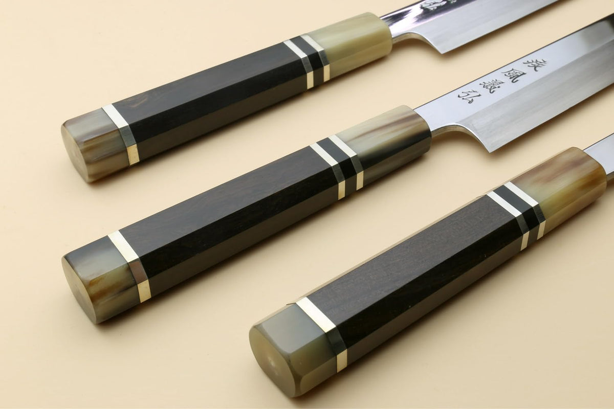 Yoshihiro SG2 (R2) Semi-Stainless Steel Mirror Polished Yanagi Kiritsuke Sashimi Knife, Triple Ring Ebony Handle (10.5'' (270mm))