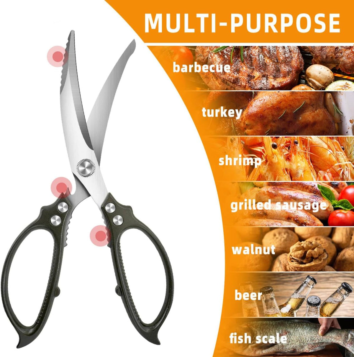 10.5" Kitchen Scissors Poultry Shears, Stainless Steel