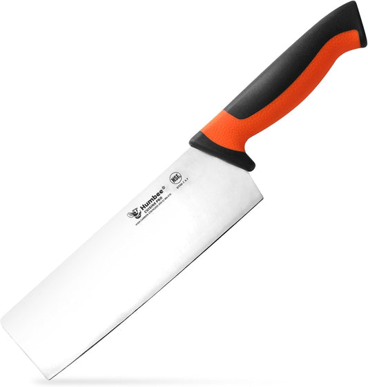 7.5-Inch Nakiri Knife, High Carbon Stainless Steel Hollow Grind Blade, Razor Sharp Edge, Ergonomic Non-Slip Handle, Cleaver Style, DT-50 Series, Orange