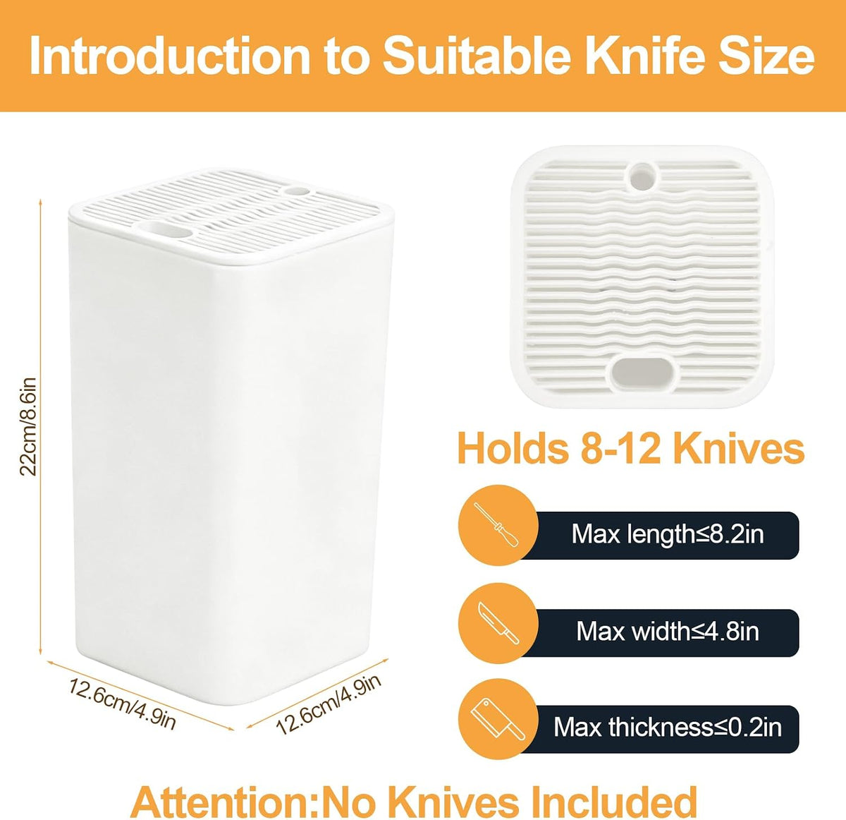 Universal Knife Block without Knives, Kitchen Storage with Scissors Sharpening Rod Slot for Easy Cleaning, Detachable Safe Space Saver Knife Holder Stand for Counter Top (Black）