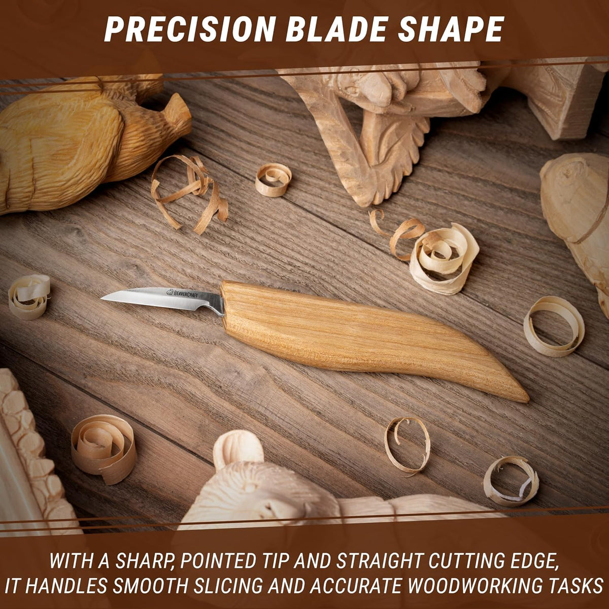 Wood Chip Carving Knife C8 1.8" Sloyd Whittling Knife for Detail - Wood Carving Tools for Beginners and Kids