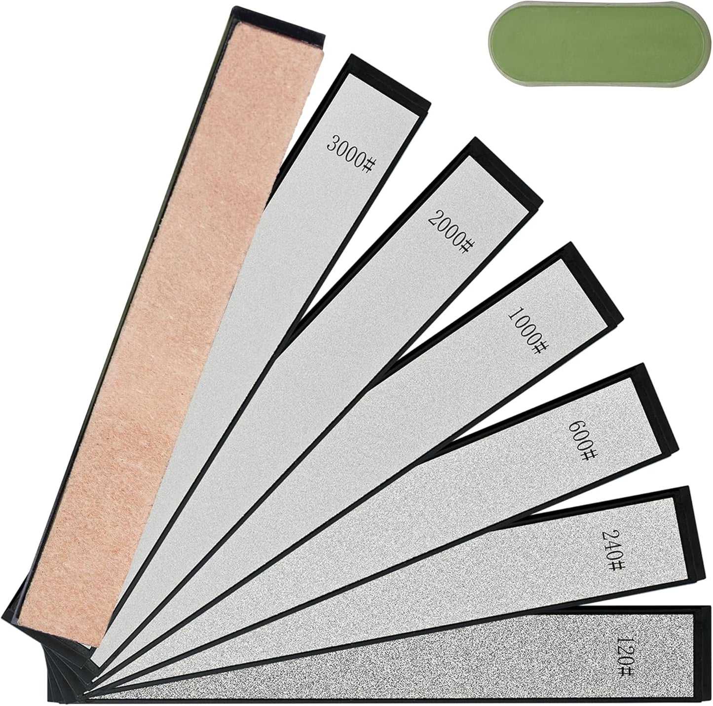 CWOVRS Knife Sharpening Stones Kit, 6 PCS Complete Sharpening Whetstone Set | 4 Diamond Stone (200#-3000#) 2 Water Stone (6000# 8000#), 1 Leather Strop, 1 Polishing Paste for Fixed-Angle Knife Sharpener