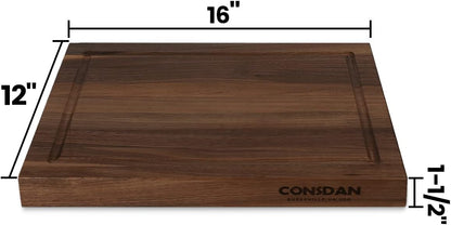 Solid Cherry Wood Cutting Board for Kitchen, USA Grown Hardwood, 16 x 12, with Invisible Inner Handle, Prefinished with Food-Grade Oil, Suitable for Kitchen Edge Grain, 1" Thick
