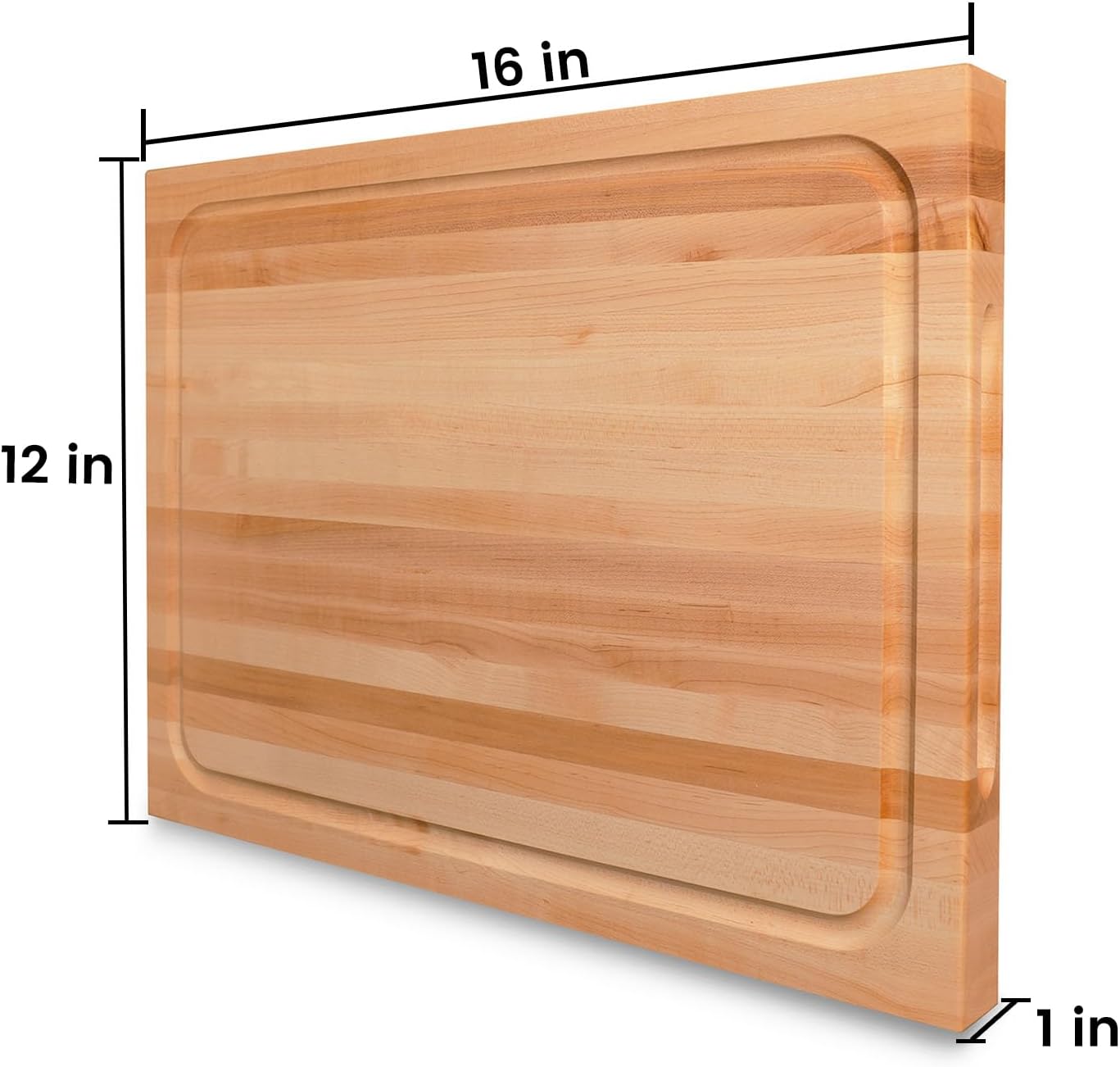 Solid Cherry Wood Cutting Board for Kitchen, USA Grown Hardwood, 16 x 12, with Invisible Inner Handle, Prefinished with Food-Grade Oil, Suitable for Kitchen Edge Grain, 1" Thick