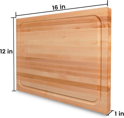 Solid Cherry Wood Cutting Board for Kitchen, USA Grown Hardwood, 16 x 12, with Invisible Inner Handle, Prefinished with Food-Grade Oil, Suitable for Kitchen Edge Grain, 1" Thick
