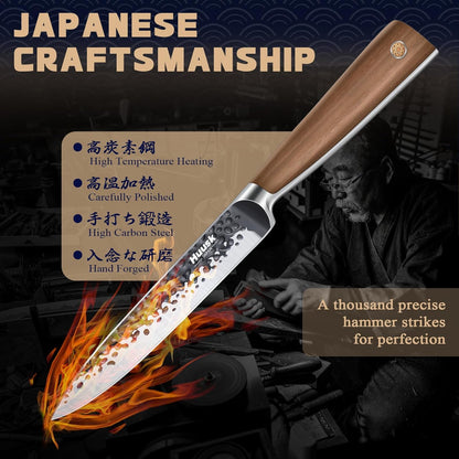 Huusk Utility Knife - Japan High Carbon Steel Hand Forged Paring Knife 5.5" | ATS-34, Ergonomic Grip, Multipurpose for Fruit & Vegetable, Premium Present Box