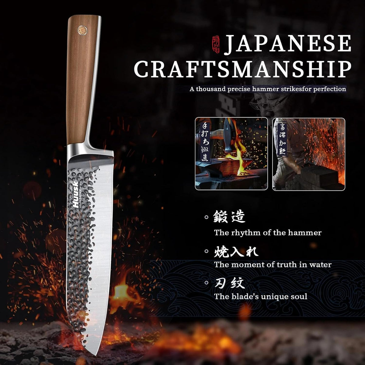 Huusk Utility Knife - Japan High Carbon Steel Hand Forged Paring Knife 5.5" | ATS-34, Ergonomic Grip, Multipurpose for Fruit & Vegetable, Premium Present Box