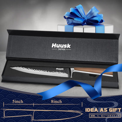 Huusk Utility Knife - Japan High Carbon Steel Hand Forged Paring Knife 5.5" | ATS-34, Ergonomic Grip, Multipurpose for Fruit & Vegetable, Premium Present Box