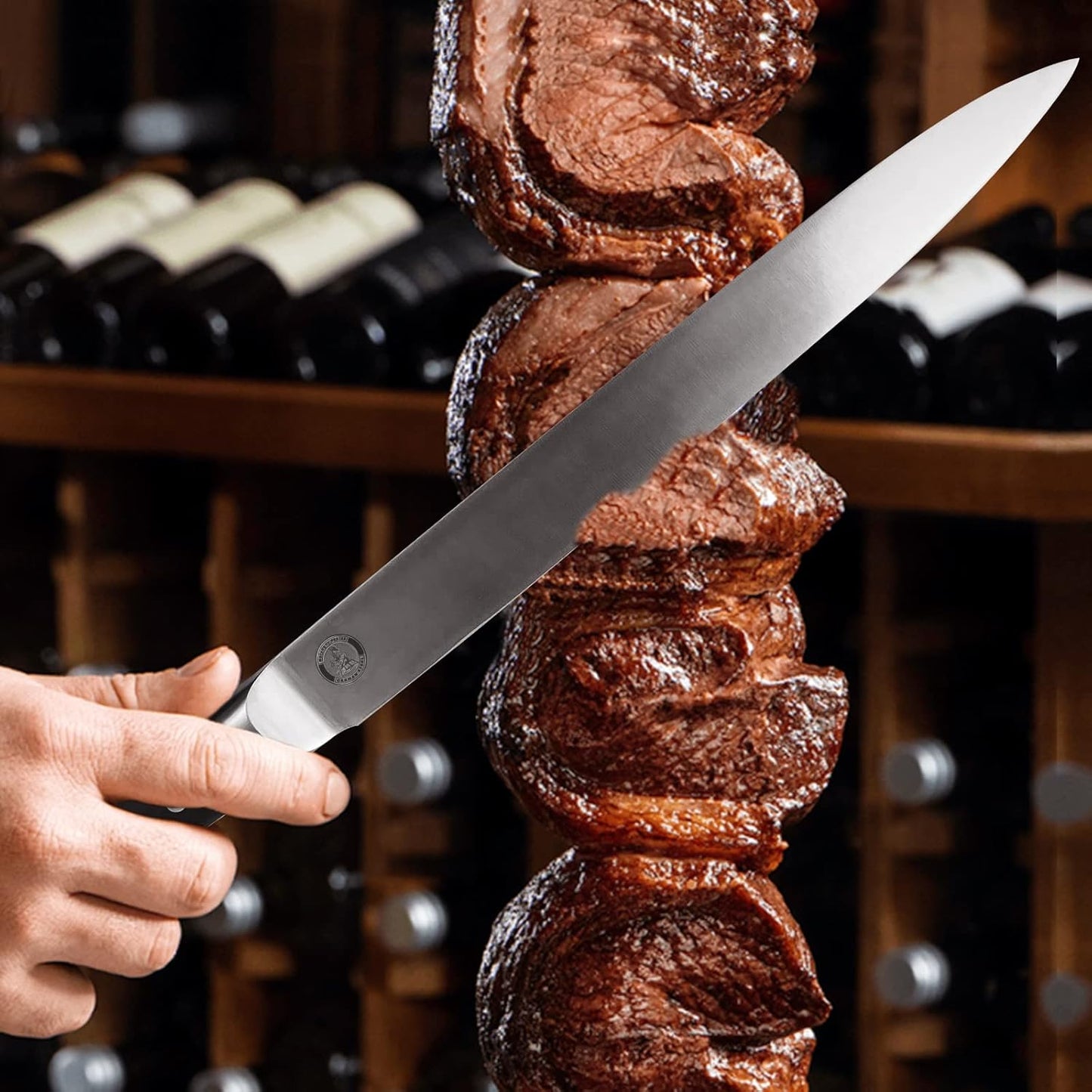 12” Slicing Knife - Japanese Style Meat Carving and BBQ Brisket Knife for Turkey - German High Carbon Steel- Big Size pakkaWood Mirror Finish Handle Design, with Gift Box